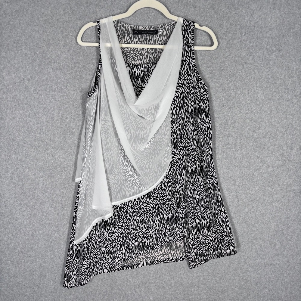 Abstract Artsy Asymmetric Tank Top Small White Black Layered Tunic Slinky Liquid